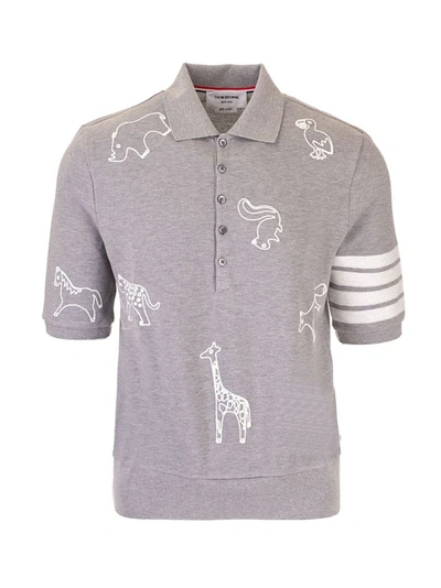 Shop Thom Browne Men's Grey Cotton Polo Shirt
