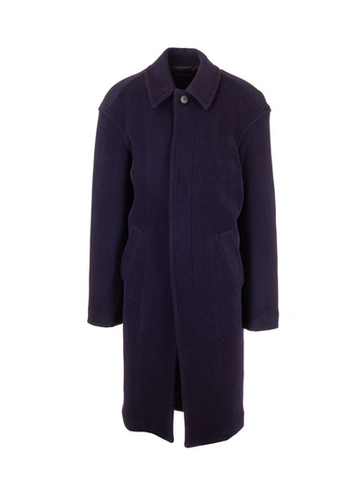 Shop Balenciaga Men's Blue Wool Coat