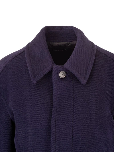 Shop Balenciaga Men's Blue Wool Coat