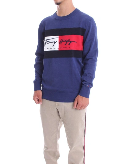 Shop Tommy Hilfiger Men's Blue Cotton Sweater