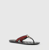 Gucci Gg Web Leather Thong Sandals In Web