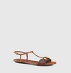 GUCCI Leather T-Strap Sandal With Web
