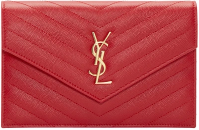 Saint Laurent Monogram Matelass&eacute; Small Wallet-on-chain, Red