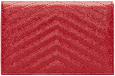 Shop Saint Laurent Red Monogram Envelope Wallet