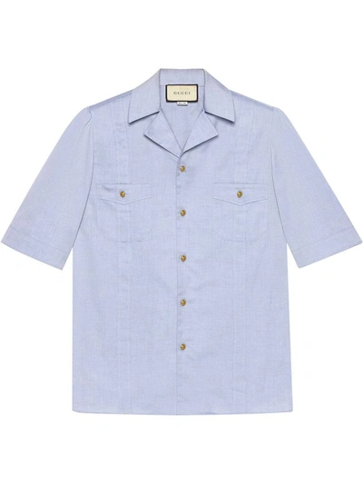 Shop Gucci Men's Light Blue Cotton Shirt