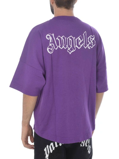Shop Palm Angels Men's Purple Cotton T-shirt