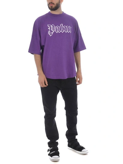 Shop Palm Angels Men's Purple Cotton T-shirt