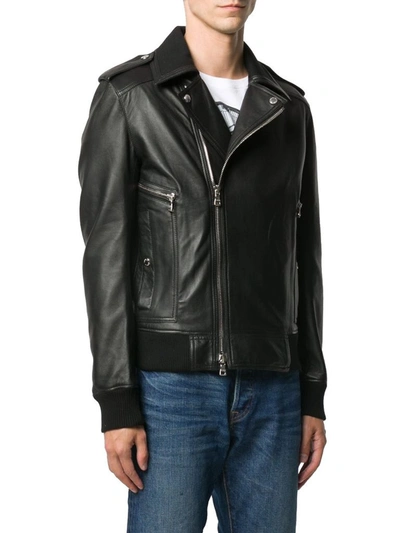 Shop Balmain Men's Black Leather Outerwear Jacket