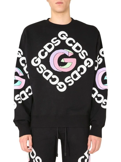 Shop Gcds Men's Black Cotton Sweatshirt