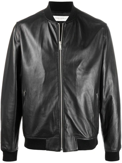 Shop Golden Goose Men's Black Leather Outerwear Jacket