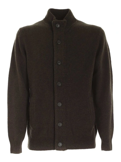 Barbour Patch Zip Card Cardigan In Green Wool In Green