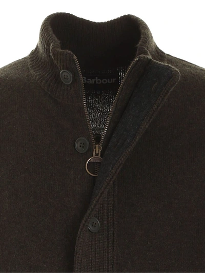 Barbour Patch Zip Card Cardigan In Green Wool In Green