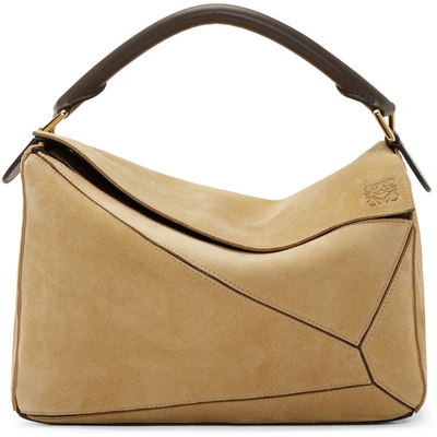 Loewe Tan Suede & Leather Small Puzzle Bag In Gold