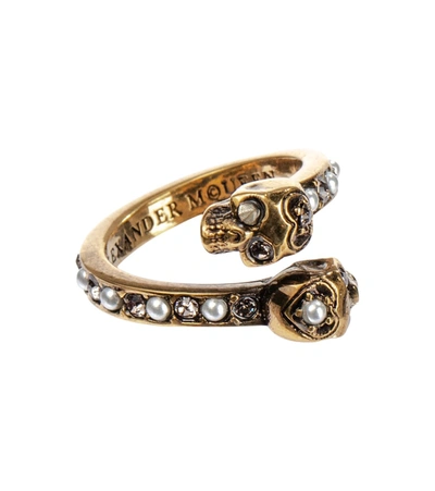 Shop Alexander Mcqueen Embellished Brass Ring In Metallic