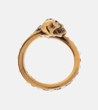 Shop Alexander Mcqueen Embellished Brass Ring In Metallic