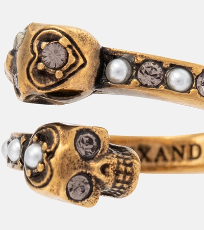Alexander Mcqueen Embellished Brass Ring In Metallic