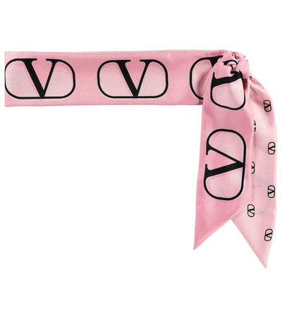 Shop Valentino Vlogo Silk Twill Scarf In Pink