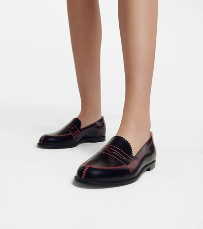 Shop Christian Louboutin Mocalaureat Leather Loafers In Black