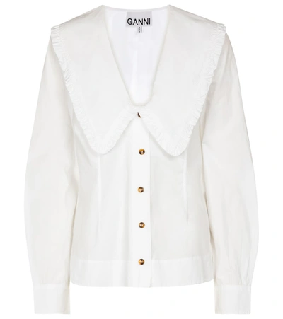Ganni Ruffled Collar Blouse Featuring Pleats In White
