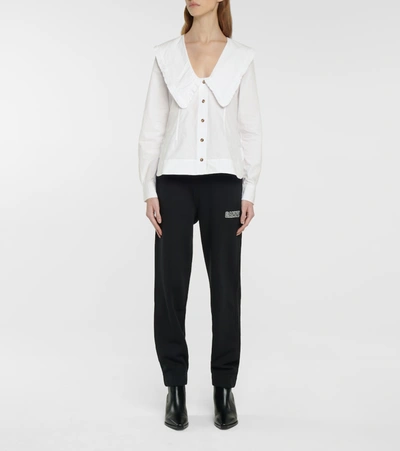 Ganni Ruffled Collar Blouse Featuring Pleats In White