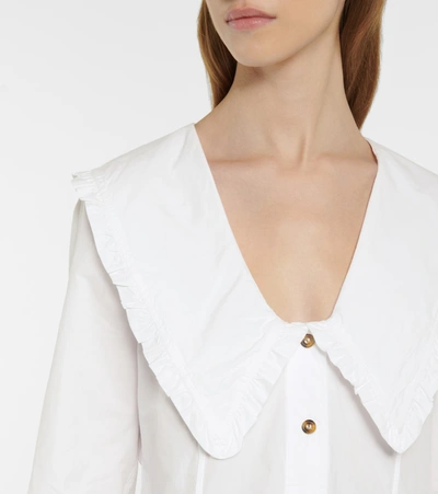 Ganni Ruffled Collar Blouse Featuring Pleats In White