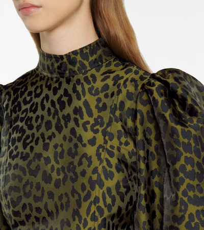 Shop Ganni Leopard-print Jacquard Top In Green