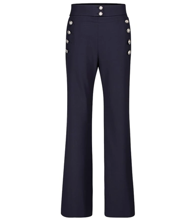 Shop Chloé High-rise Flared Wool-blend Pants In Blue