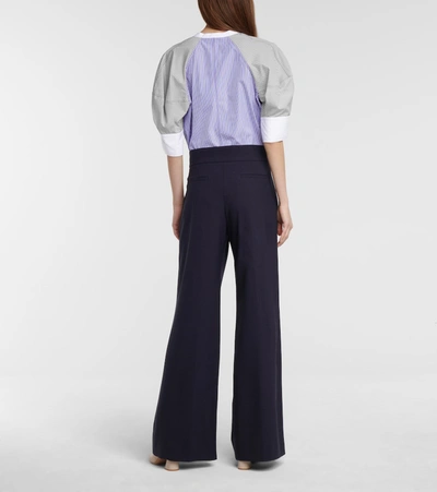 Shop Chloé High-rise Flared Wool-blend Pants In Blue