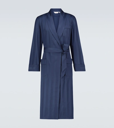 Shop Derek Rose Lingfield Cotton Robe In Blue