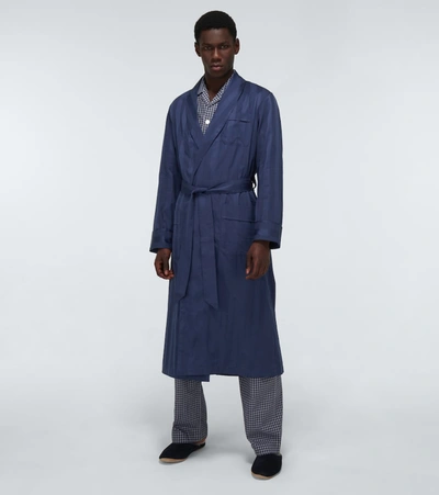 Shop Derek Rose Lingfield Cotton Robe In Blue