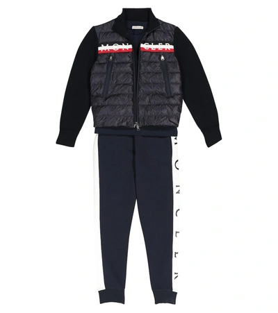 Shop Moncler Down And Cotton Cardigan In Blue