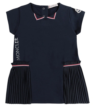 Shop Moncler Baby Stretch-cotton Dress In Blue