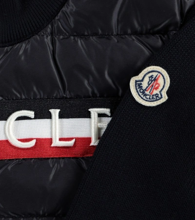 Shop Moncler Down And Cotton Cardigan In Blue