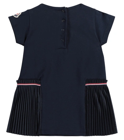 Shop Moncler Baby Stretch-cotton Dress In Blue