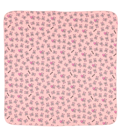 Shop Moschino Baby Printed Cotton-jersey Blanket In Pink