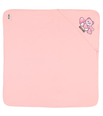 Shop Moschino Baby Printed Cotton-jersey Blanket In Pink