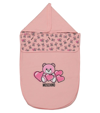 Shop Moschino Baby Printed Cotton Bunting Bag In Pink