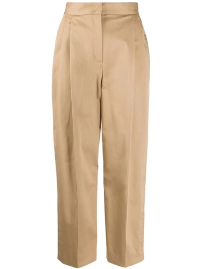 Shop Dolce & Gabbana Cotton Tailored Straight-leg Trousers In Beige