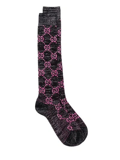Shop Gucci Gg Pattern Lurex Socks In Black