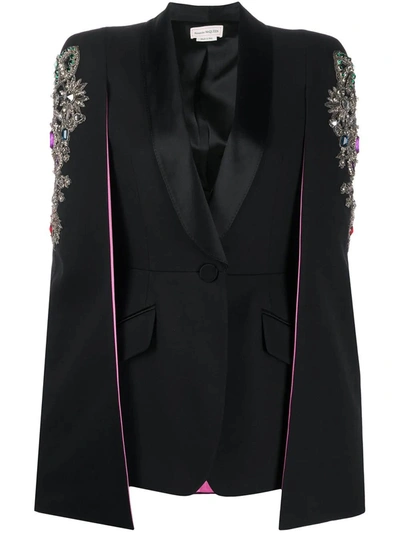 Shop Alexander Mcqueen Embellished Cape-style Blazer In Black