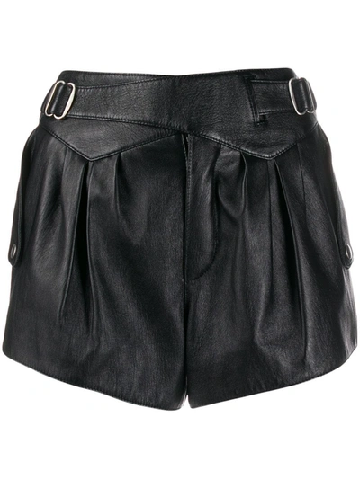 Shop Saint Laurent High-rise Shorts In Shiny Grained Lambskin In Black