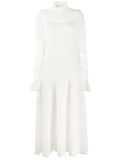 Shop Alexander Mcqueen Frilled Neck Crochet Dress In White