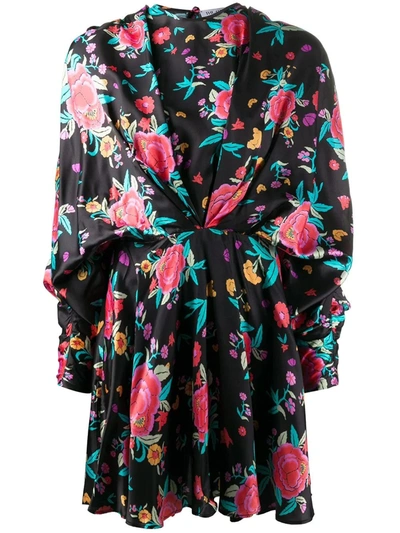 Shop Attico Oriental Floral Print Mini Dress In Multicolor