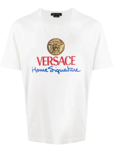 Shop Versace Home Signature Logo T-shirt In White