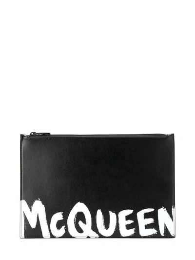Shop Alexander Mcqueen Mcqueen Graffiti Leather Pouch In Black