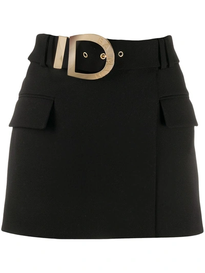 Shop Balmain Short Low Waisted Black Wool Skirt