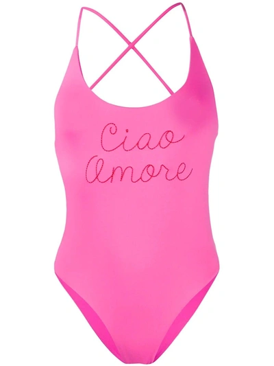Shop Giada Benincasa Ciao Amore Embroidered One-piece Swimsuit In Pink