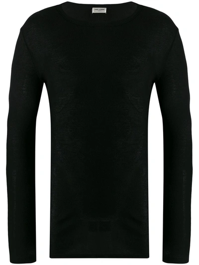 Shop Saint Laurent Long-sleeve T-shirt In Ribbed Jersey In Black