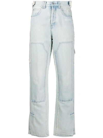 Shop Off-white Patch Detail Straight Jeans In Blue