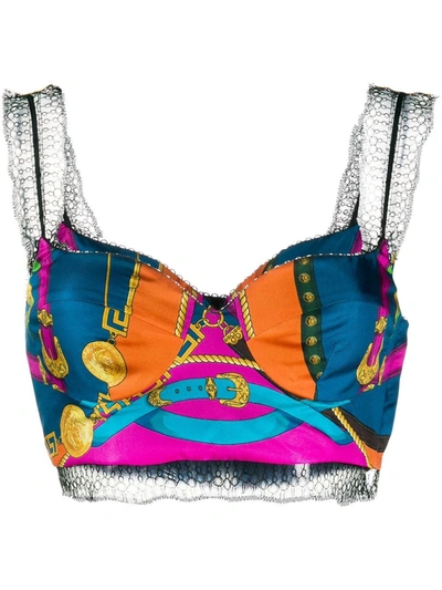 Shop Versace Bustier With Barocco Rodeo Print In Mutlicolor